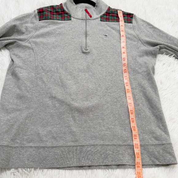 Women Vineyard Vines 1/4 Zip Pullover Sweatshirt Plaid Light Gray Size Large - Picture 8 of 9